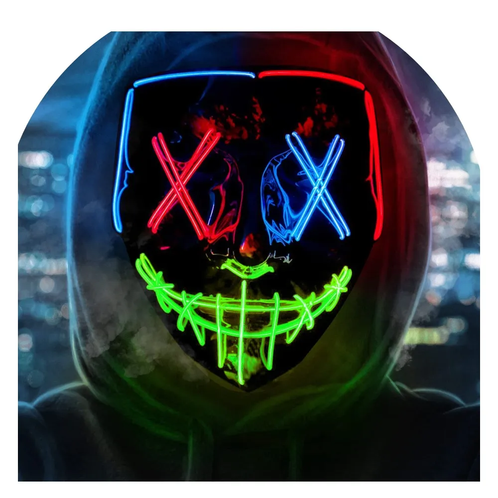 Hot Sale Halloween Glowing Party Mask Black Words Halloween LED Masks With Blood Horror Facepiece