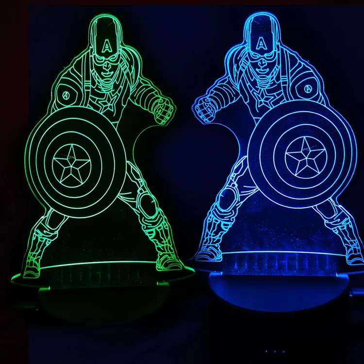 Wholesale Superhero Captain America Hulk Black Panther Ironman 3D LED Illusion Lamp Night Lights for Kids Room