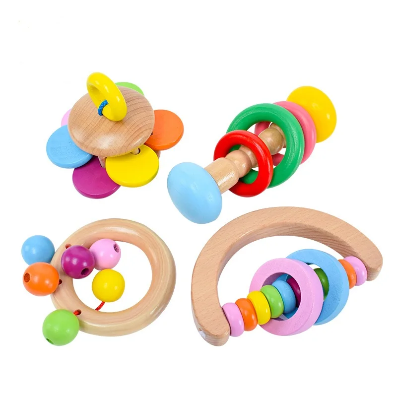 
Wholesales Wood Rainbow Baby hand musical instrument Educational Toddler Rattle game toys for baby 