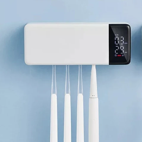 Built-in turbo Fan Dry And Uv Sterilization Toothbrush Holder UV light disinfection box with big screen digital display