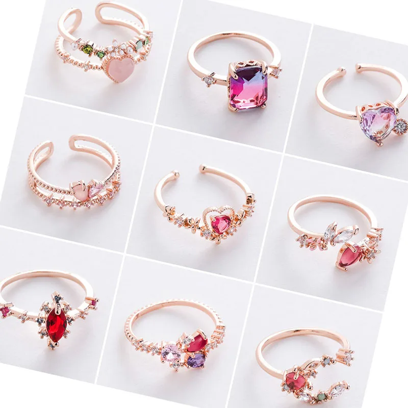 DAIHE 2024 новые модные ювелирные кольца Кристалл Циркон цветок регулируемое Открытое кольцо для женщин