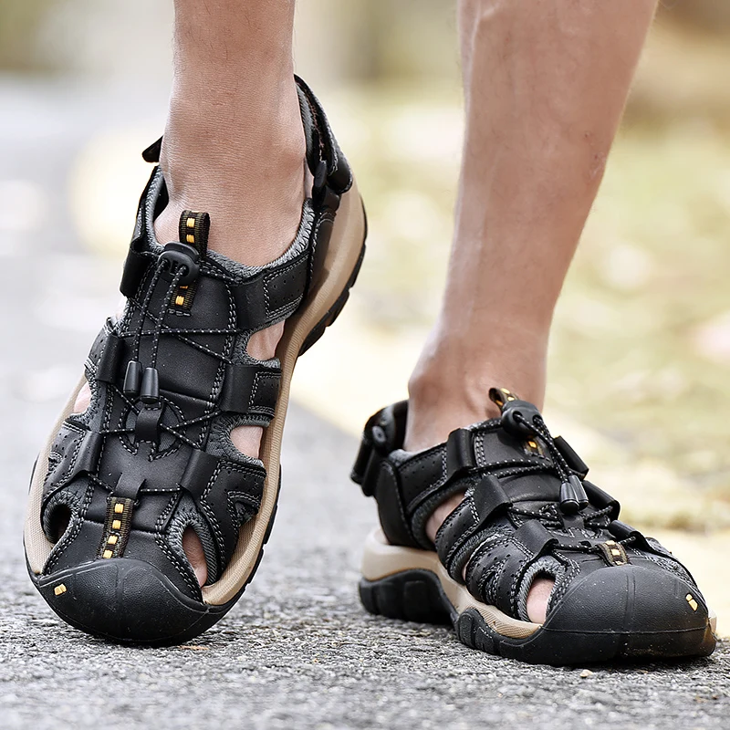 Lightweight Flex-resistant And Non-slip Leather Summer Flat Sandals For Men