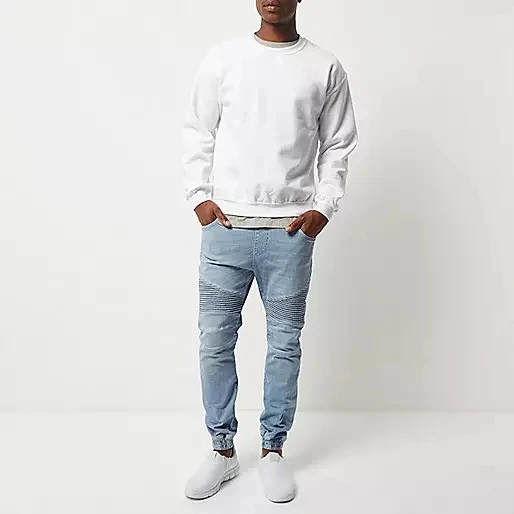 Lanwo Wholesale Washed Blue Jeans Pants for Men Straight Distressed Hole Casual Men Denim Trousers Bleach Biker Jogger Jeans