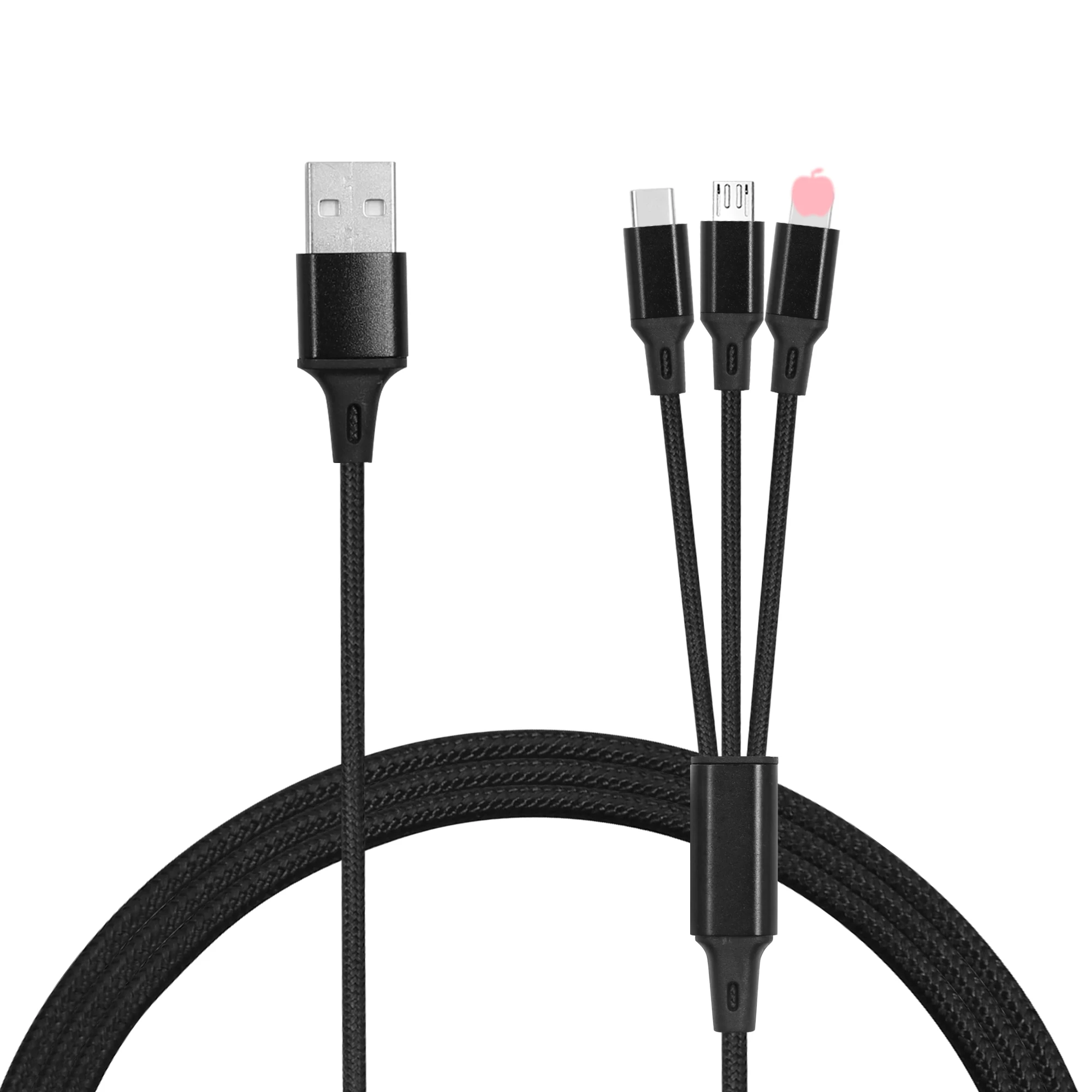 Newest Android Mobile Phone Nylon Multi Charger Light Micro Type C 3 In 1 USB Charging Cable