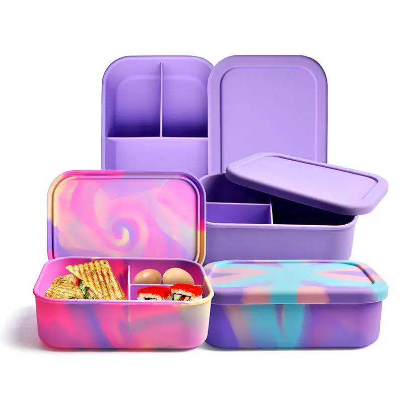Wholesale Bento Lunch Boxes Leak proof Food Storage Microwave Fresh-Keeping Silicone Bento Lunch Box