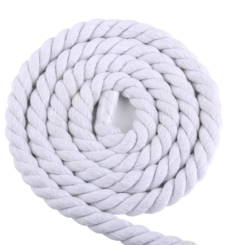  [16]Wholesale 3 strand twisted cotton twine bleached white string 5mm 7-8-20mm 1cm thick macrame cord