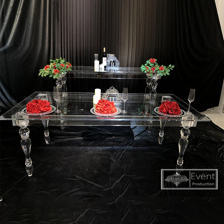 modern clear transparent high quality acrylic rectangle bar table for wedding banquet