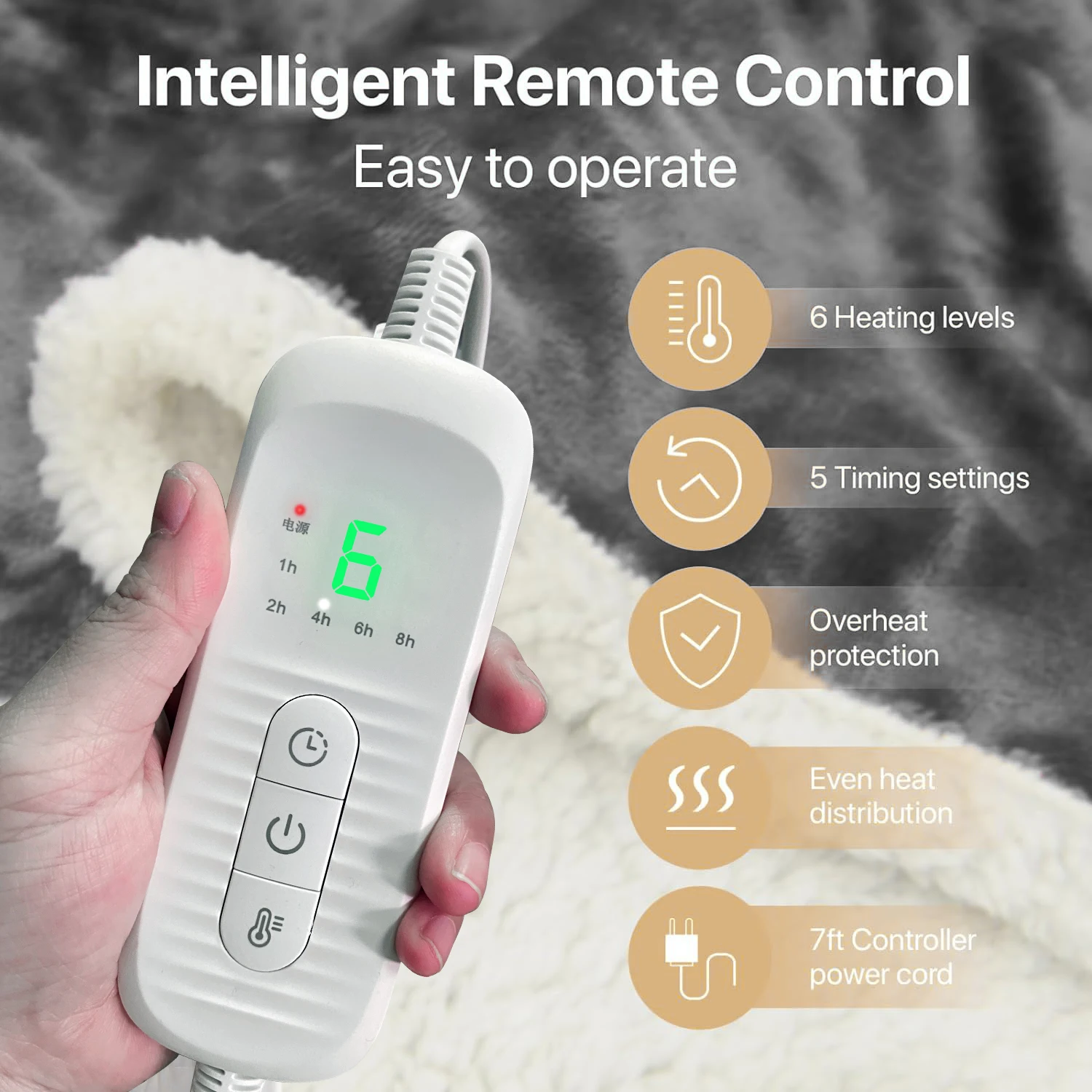 Heated Blanket Electric Throw Blankets for Office Chair 6 Heating Setting Bed Warm Flannel Heat Blanket Auto Shut Off Washable