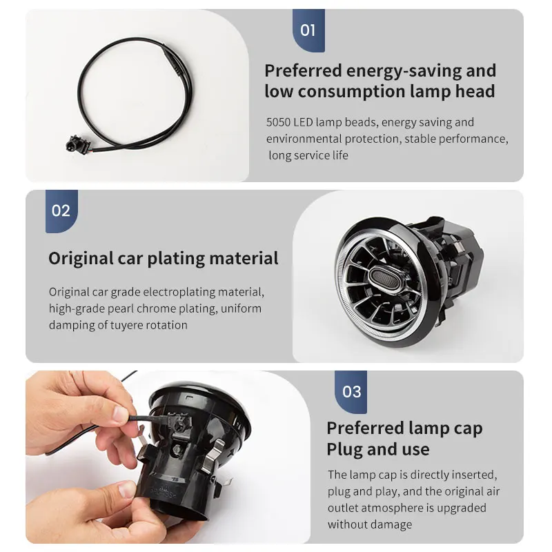 2022 New Car Air Conditioning Turbine Outlet Vent Frame 64 Color Atmosphere light LED Interior Ambient Light For Mercedes W213