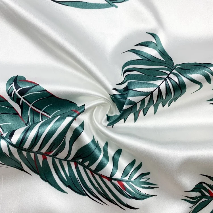 Printed leaves design stretch textile QUICK-DRY silk satin polyester fabric for wedding dress