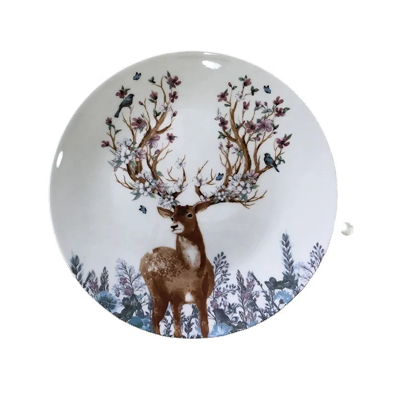Nordic style milu deer series literature and art household ceramic plate