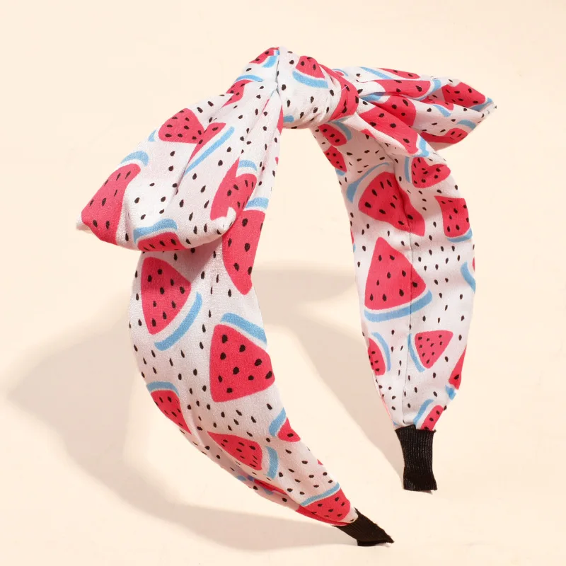 European and American Wide-brimmed Headband Fresh Fruit Style Leopard Chiffon Cross Bow Headband