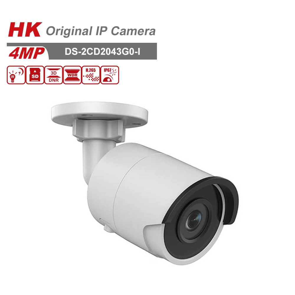 HK original DS-2CD2043G0-I 4mm 4MP POE Camera CCTV Bullet IP67 Camera with Audio  Motion Detection Built in SD Card up to 128GB