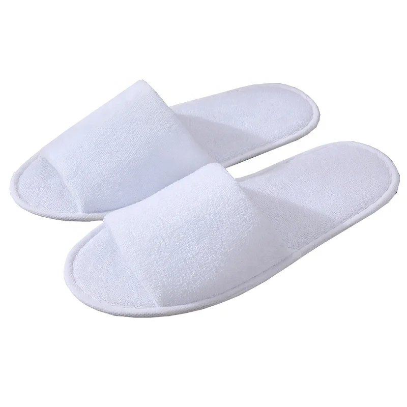 stock hotel spa disposable white terry cloth open toe EVA slipper