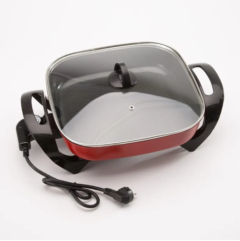 Лидер продаж, электрическая квадратная сковорода с антипригарным покрытием и крышкой из закаленного стекла, бездымный горячий горшок по оптовой цене