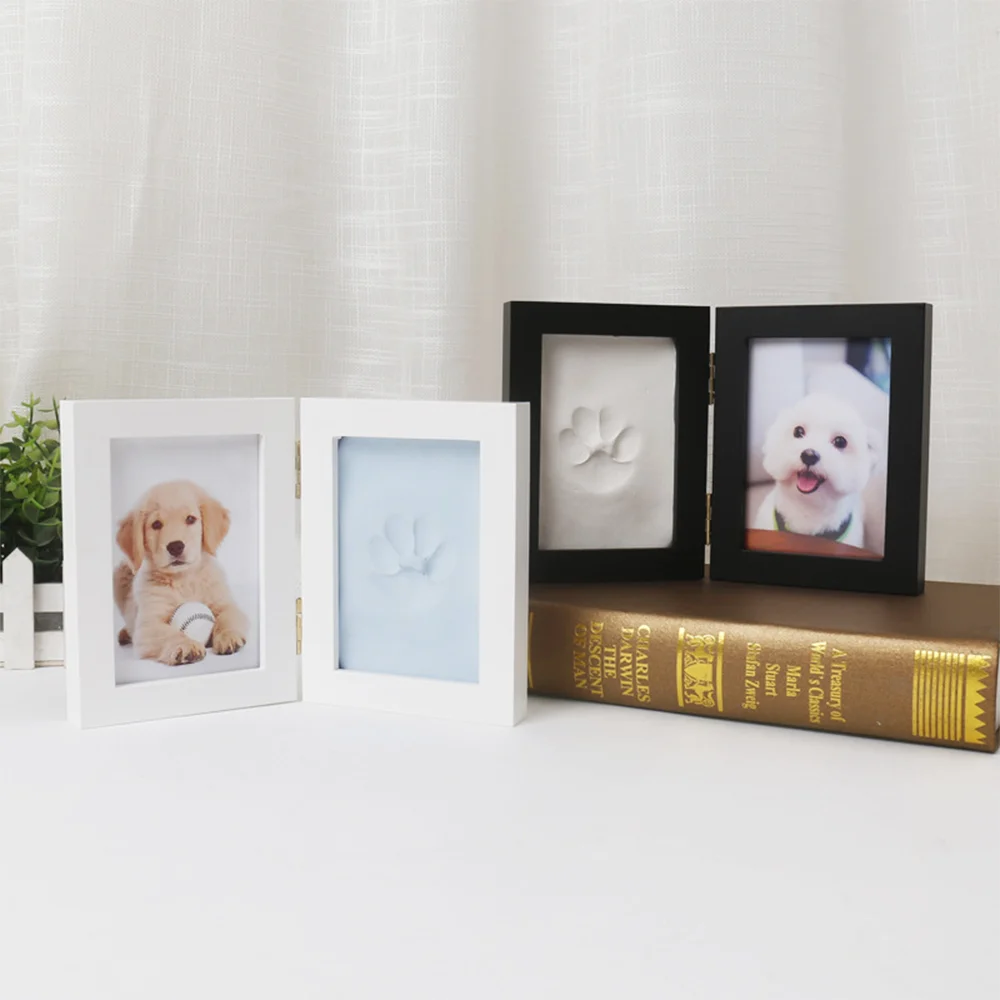 Pet Memorial Shadow Box with Clay Paw Print Impression Kit Dog & Cat Folding Frame for Pet Lover