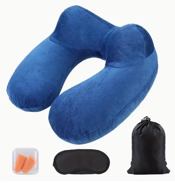 Portable Travel Pillow Super Soft Flocking Car Pillow Inflatable U-Shaped Cervical Spine Three Treasure Inflatable Travel Pillow