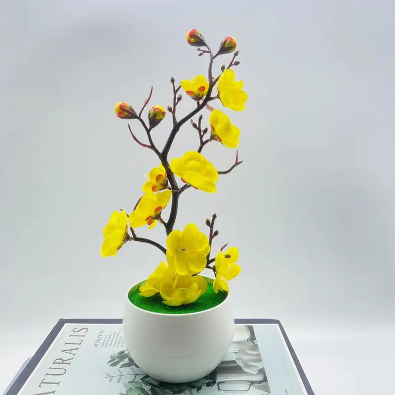Simulation Plum Flower Pot Plant Artificial Plastic Faked Flowers Home Office Desktop Ornaments Wedding Party Background Decor