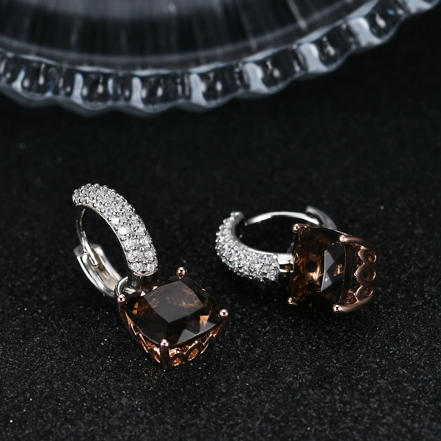 C8346 Abiding Shield Long Lasting Plating Tarnish Free 2024 Latest Trendy Smoky Quartz 925 Sterling Silver Earring