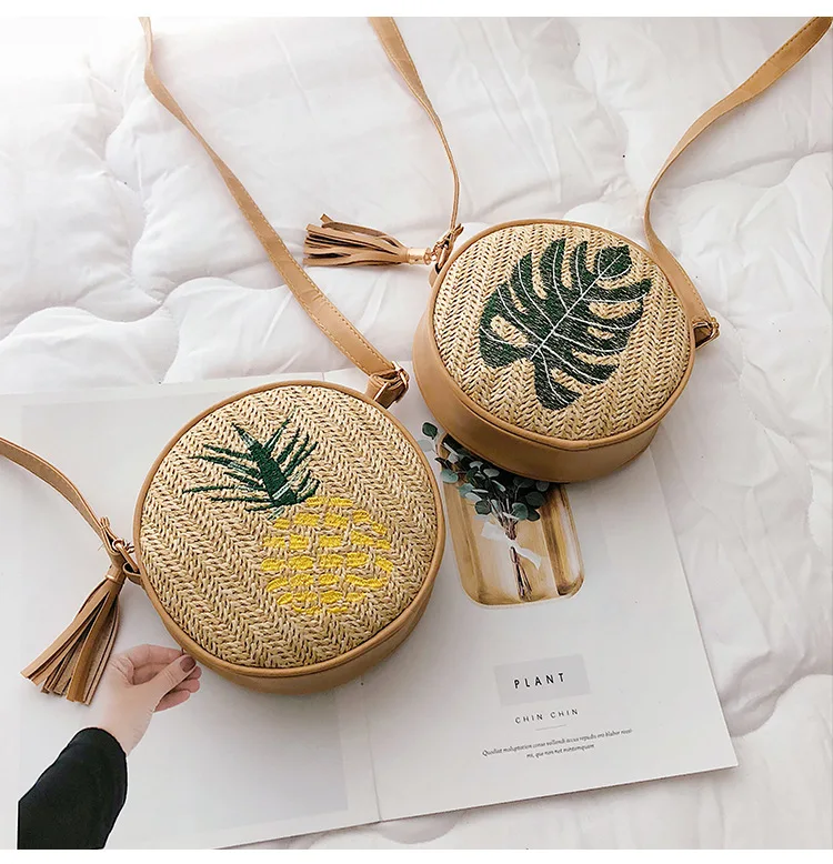 Summer bali bohemian style handmade round tassel straw beach bags
