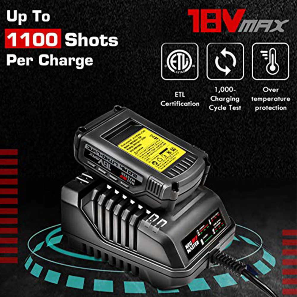 VICRING  Nail Gun And Staple 18V Max 2.0Ah Cordless Nailer Battery Power Tool Nail Gun Safety Nailer Cordless Nailer Easy-to-use