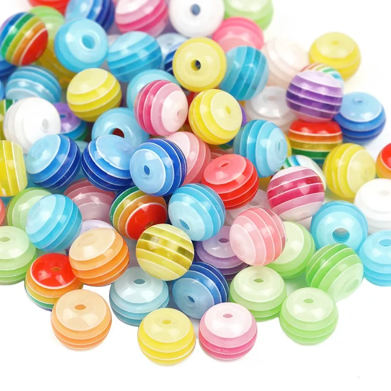 Acrylic Rainbow Striped Beads Colourful Round With 10 Cm Crystal  Cord For Jewelry Making Bracelets Necklaces Keychains