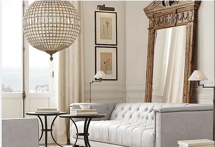 American Vintage french classical nordic country crystal  ball handing light for hotel or living room