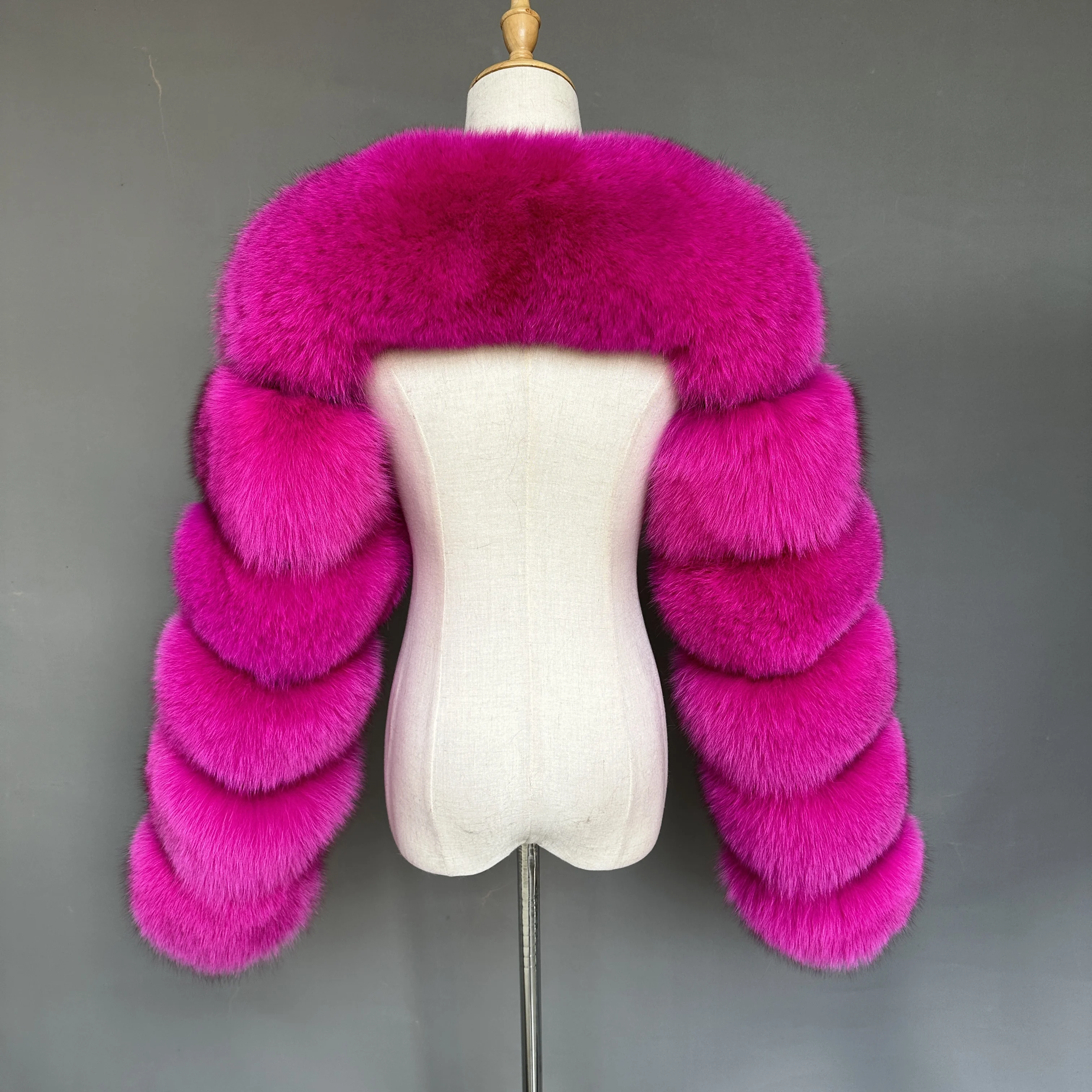 New Fashion Real Fox Fur Sleeves Jacket Winter Natural Raccoon Fur Cropped Coat Women Two Fox Fur Sleeves