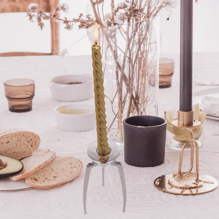 Oem European Luxury Simple Triangle Beautiful Decorative High End Metal Stainless Steel Candle Holder Decor