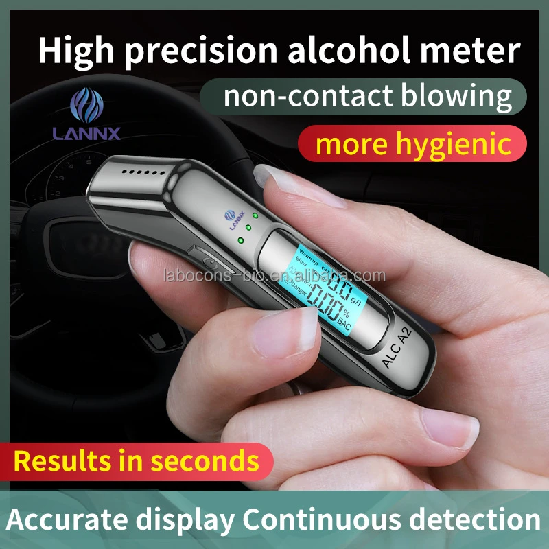 LANNX ALC A2 Professional Breathalyzer Alcohol Tester Accurate LCD Screen 3 Color Indicator Portable Alcohol Analyzer Detector