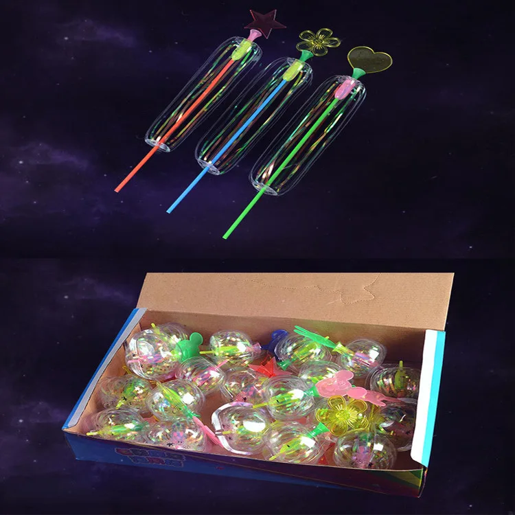 Kids gift Glow in the Dark Toys Neon Stick Creative Magic Flashing Twisted Bubble Wand Light-up Spin Rainbow Bubble Ball Toy