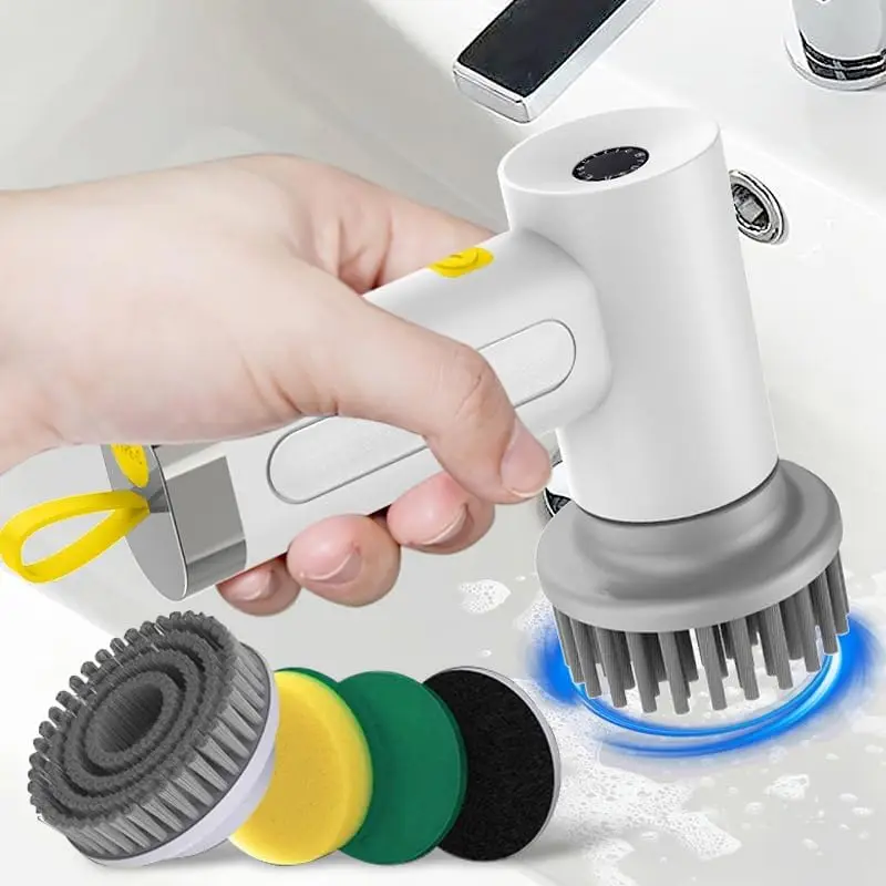 4 in 1 Kitchen Dishwashing Brush Sink Cleaner Bathroom Bathtub Clean Brush Spin Scrubber Wireless Electric Cleaning Brush