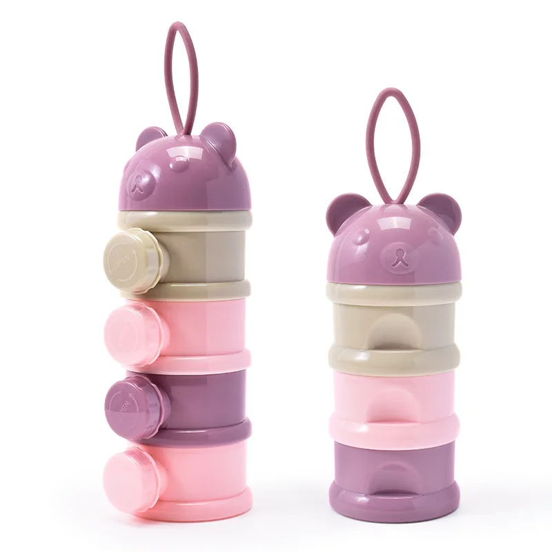 Silicone 3-Compartment Portable Storage Dispenser Dry Airtight 3-Layer Food Box Baby Formula Milk Powder Plastic Dispensing
