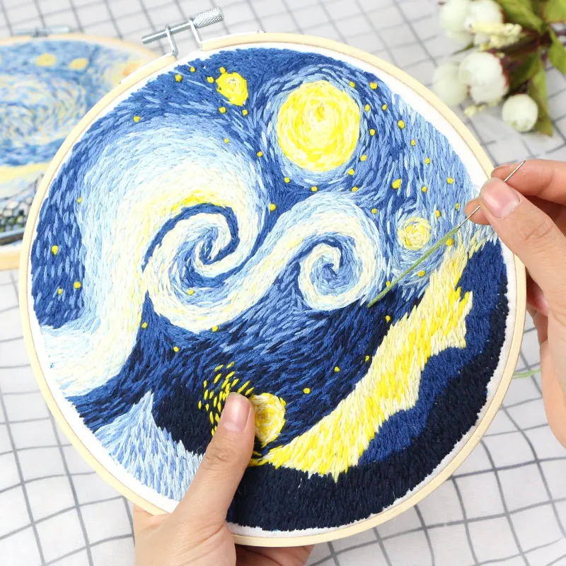 3 styles DIY Embroidery Kit Landscape , Handmade Craft Printed Needlework Sewing Art Wall Painting Home Decor