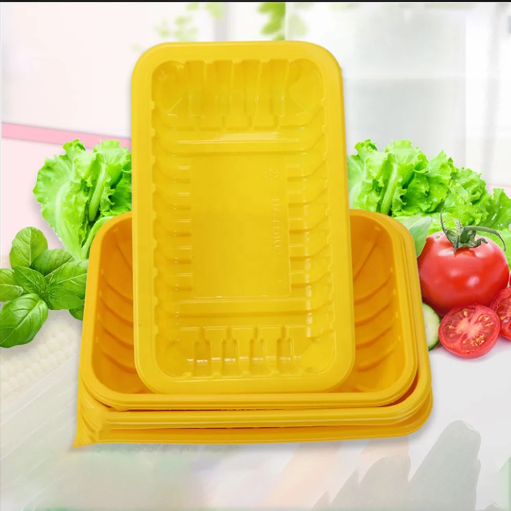 disposable plastic yellow sealed RPP/PP blister packaging rectangular food meat preservation tray for frozen chicken
