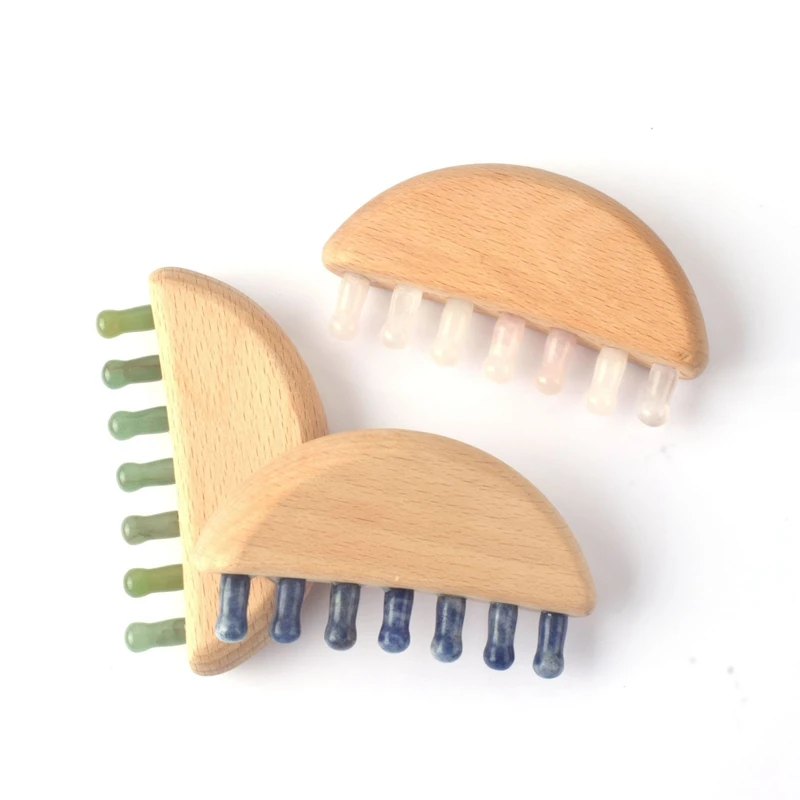 Jade Comb for Head Massage Natural Guasha Stone Scraping Hair Comb Scalp Care Massage Tool Spa Acupuncture Relaxation