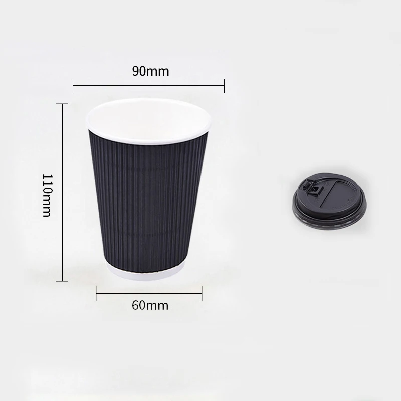12oz 400ml black disposable paper chinese tea coffee cups with black lid wholesale