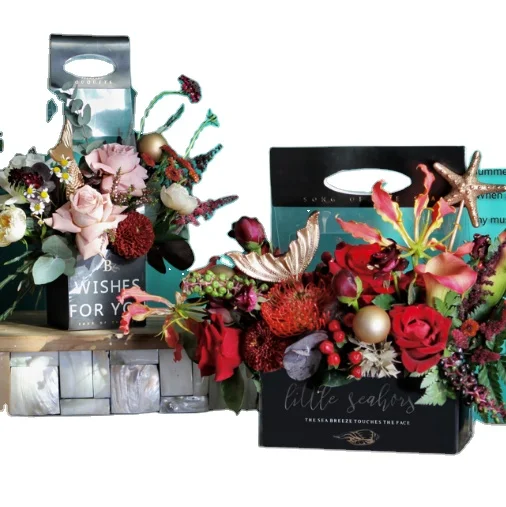 Factory price free sample take away bouquet flower packaging gift box clear PVC flower box with handle