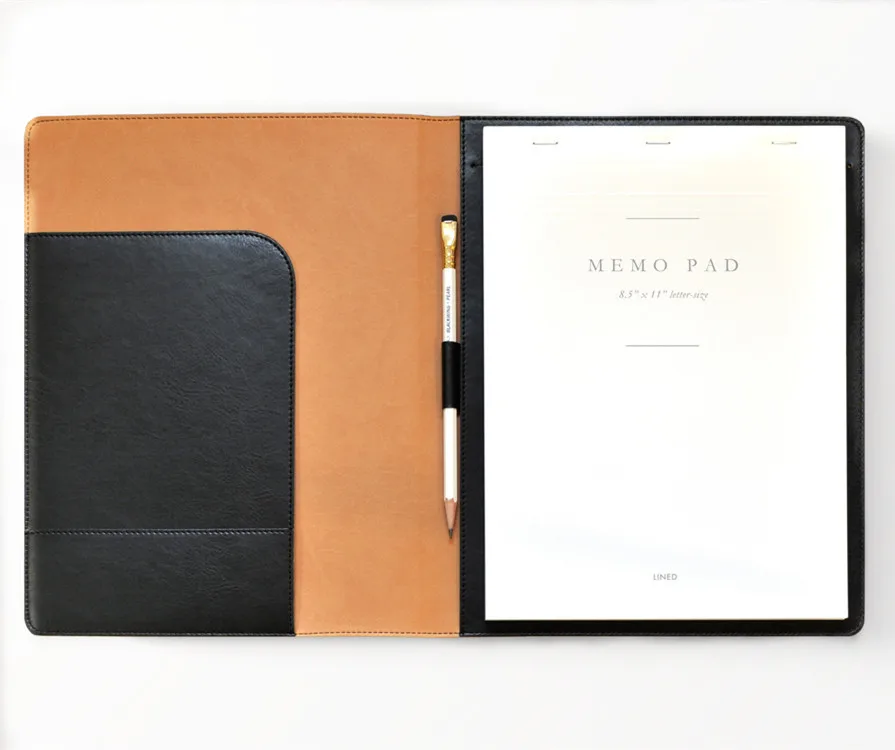 
Custom Logo Printed Classic Pad Folio PU File Folder Document Holder Case Bonded Leather A4 Padfolio 