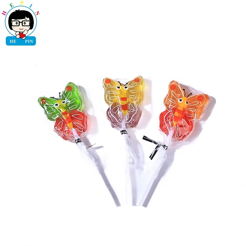 Wholesale Individually Wrapped Multi Flavours Butterfly Shaped  Lollipop Hard Candy For Kids