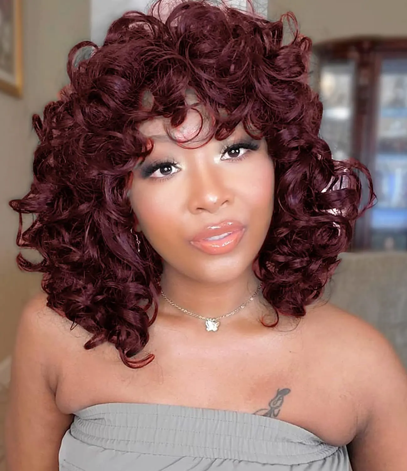 G&T Wig 10 Colors Short Curly Wig for Women with Bangs  Soft Heat Resistant Synthetic Hair Big Bouncy Fluffy Kinky Curly Wig