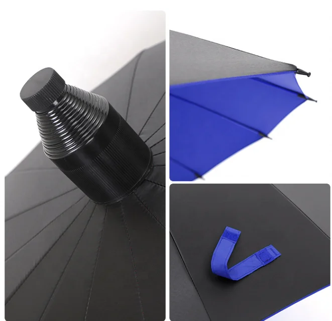 High Quality Black Rubber Straight Pole Plain Long Handle Big Umbrella Outdoor Parasols with Logo
