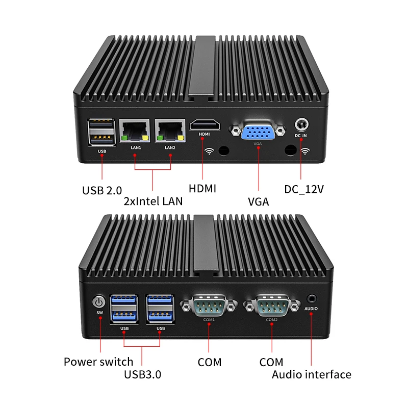 Fanless Box Home Router Firewall PC N2840 J1900 J4125 I3 4005U with 2NIC 2COM RS232 RS485 Applied in Firewalls, Network Servers