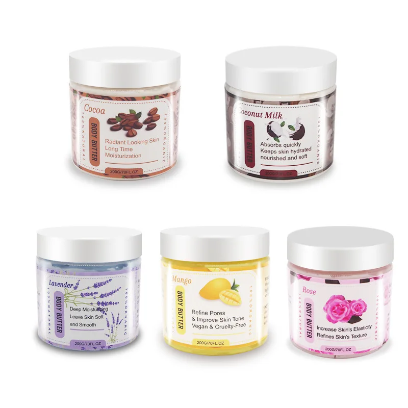Private Label Wholesale Vegan Natural 5 colors Body Lotion Colorful Whipped rose lavender Body Butter Cream