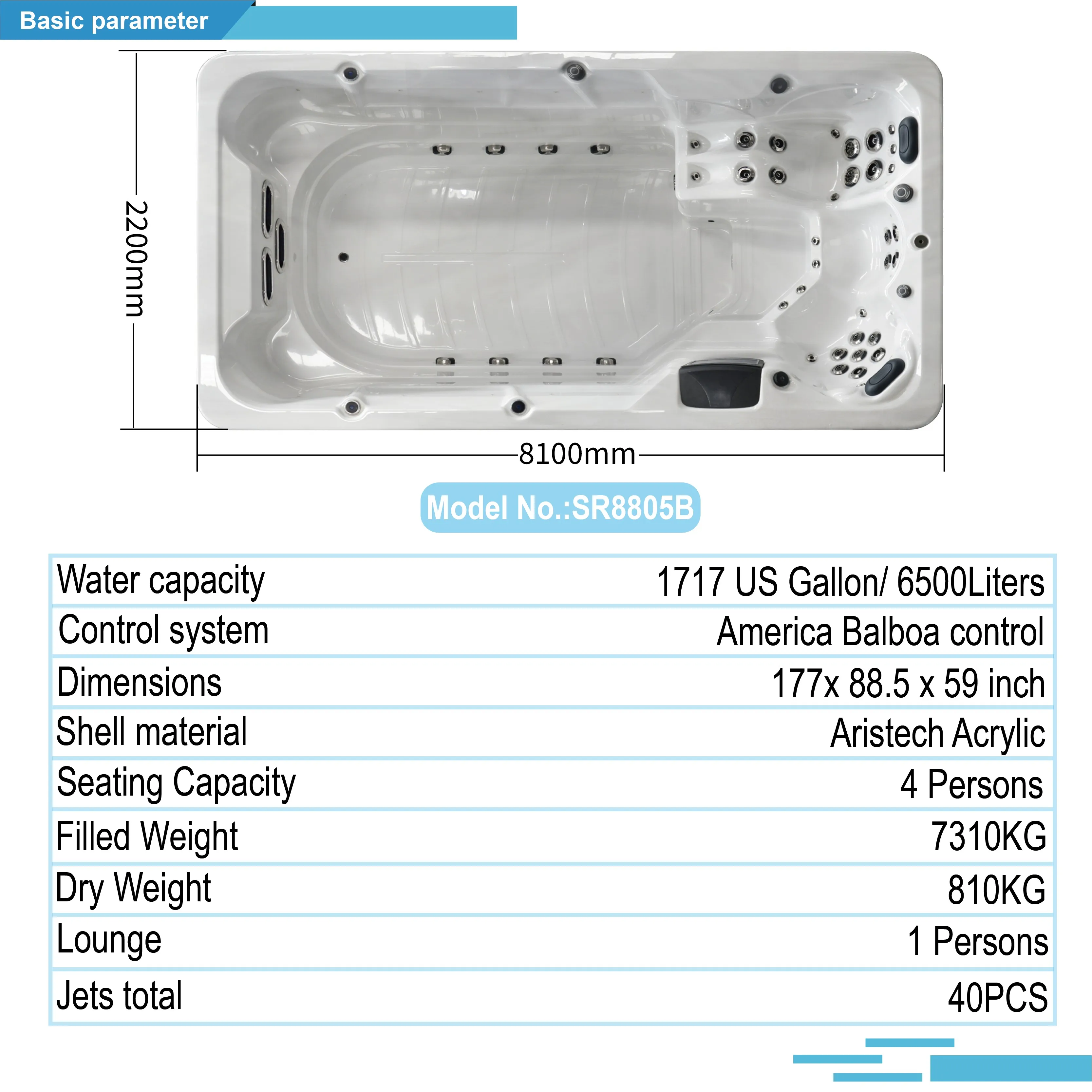 Sunrans Wholesale Acrylic Hottub Outdoor For Backyard Hydrotherapy Exercise Swim Spa Pool Hydro Massage Swimming Pool Spa