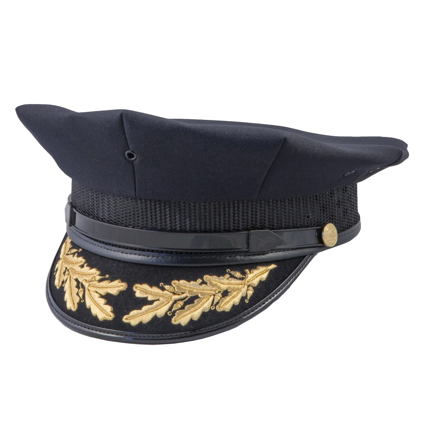 
Embroidery Golden Leaf Navy Blue Crown Uniform Hat Party Cosplay Officer Military Army Pilot Police Peaked Cap 