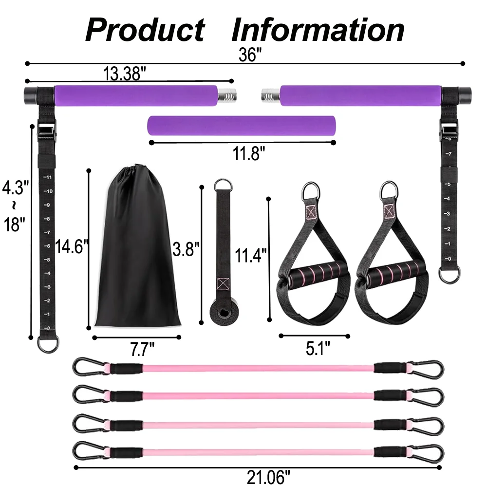 GEDENG Resistance Bands Set Workout Bar Pilates Bar Kit Exercise Elastic Bands Handles And Door Anchor for whole Body Train