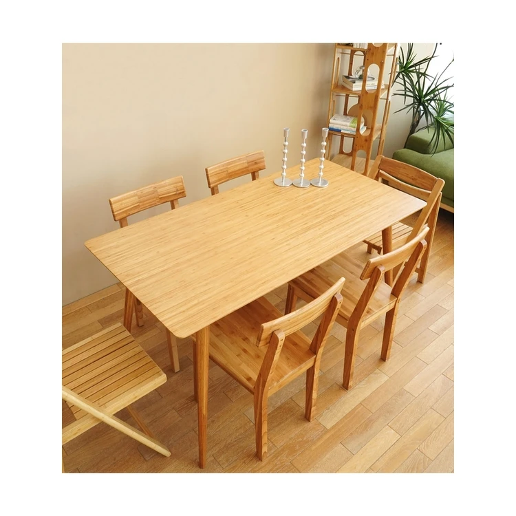New Design Fashion Dining Table Retro Bamboo Wooden Dining Table And Chair Set