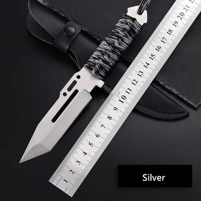 Outdoor Straight Knife Portable Jungle Hunting Survival Knife With Rope