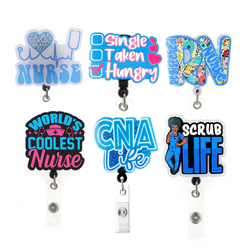 Customized Wholesale Custom Nurse RN Badge reel Scrub Life CNA Badge Reel Nurse Accessories